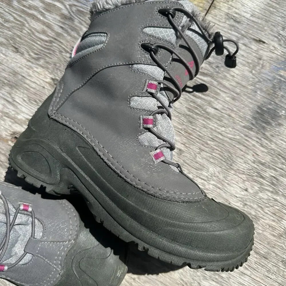 Columbia Bugaboot Celsius Snow Boots Kids 6 Gray Leather Lace Up Waterproof 669